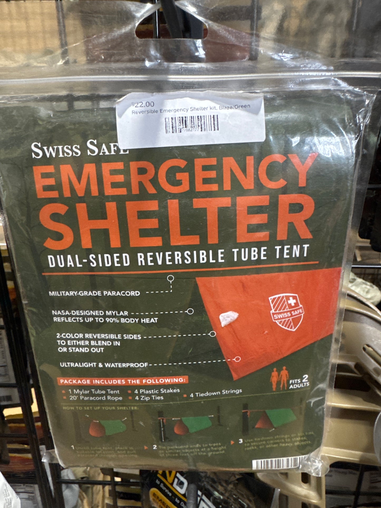 SwissSafe Reversible Emergency Shelter kit, Blaze/Green