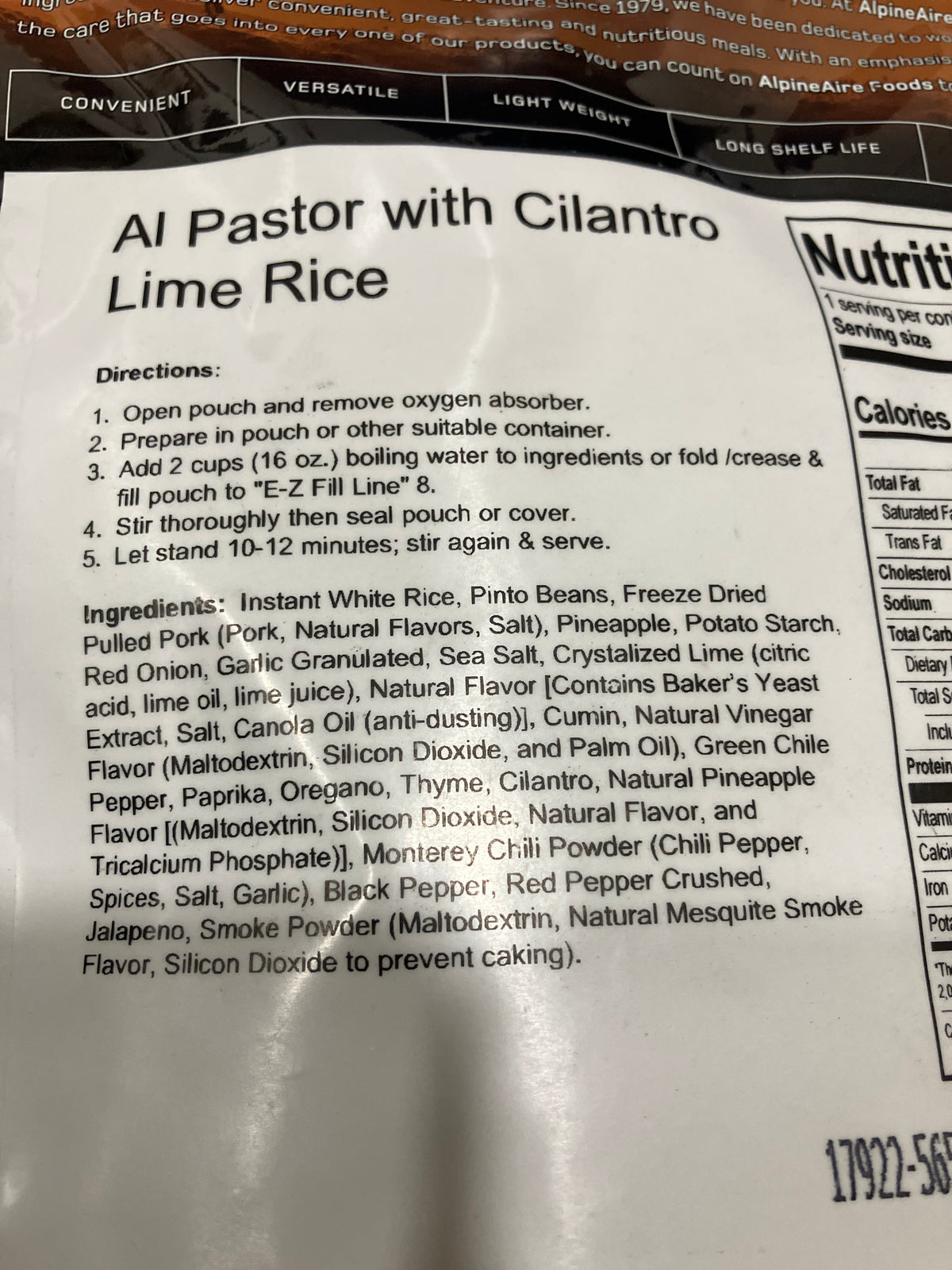 AlpineAire Al Pastor w/ Cilantro and Lime